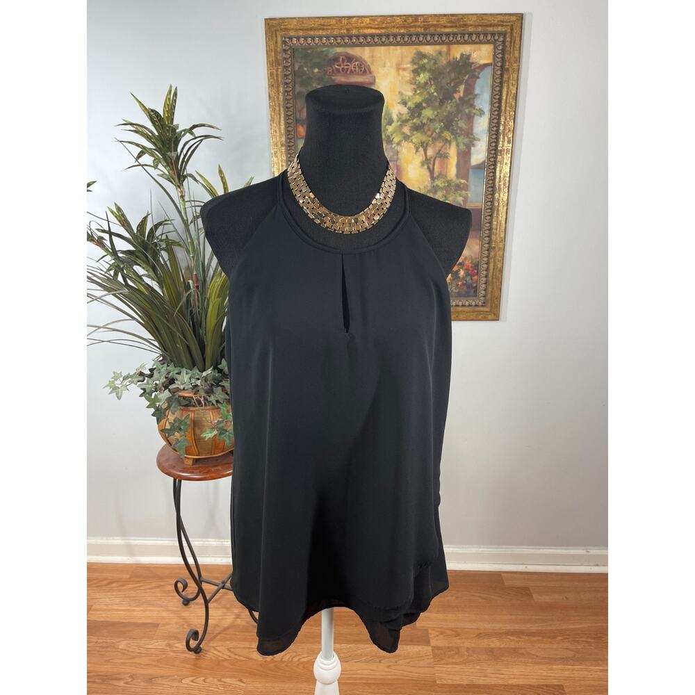 Catherine Blouse Top Womens M Black‎ Sleeveless Keyhole Front Date Night Elegant